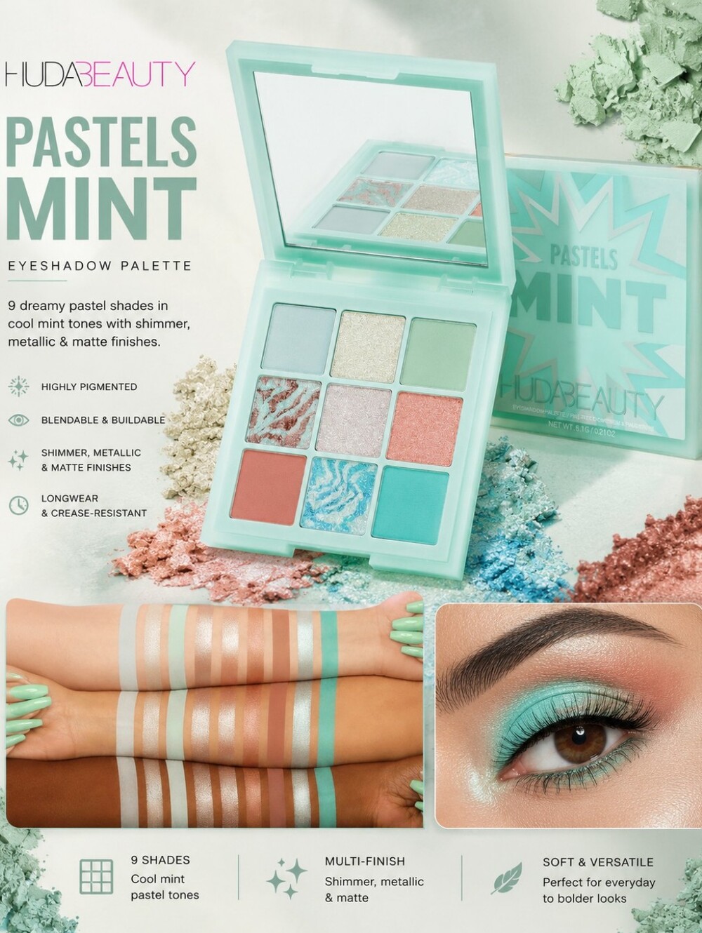 Huda Beauty Pastels Mint Eyeshadow Palette